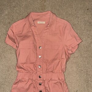 Pink Button-Up Denim Romper